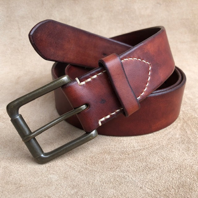 Dark Tan English Point Hand-Dyed Leather Jeans Belt