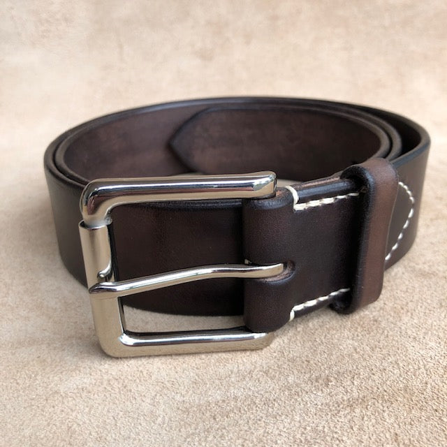 Chestnut Brown Belt with Antique Brass Curved Buckle 
